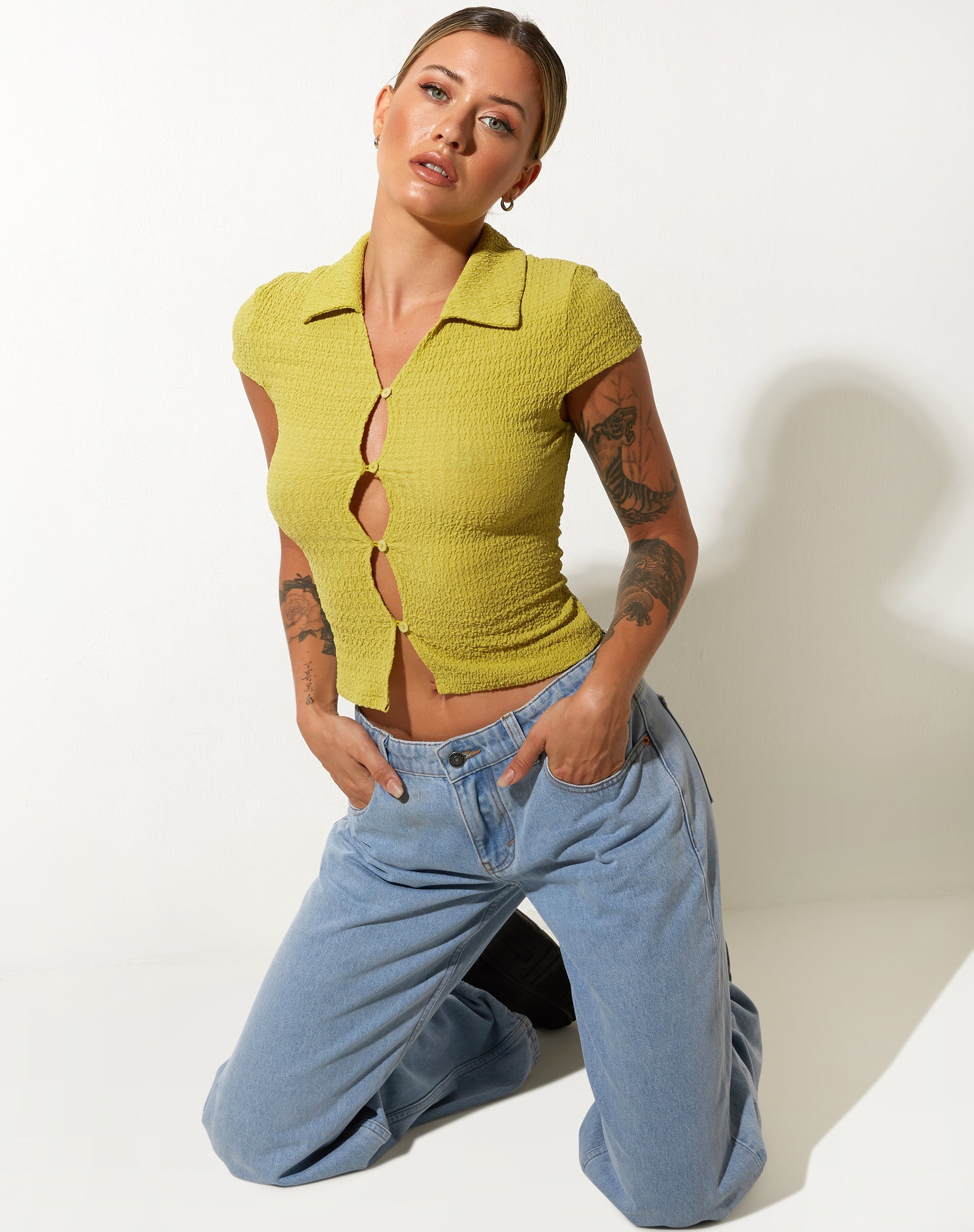 immagine di Elva Shirt in Bubble Jersey Olive Oil
