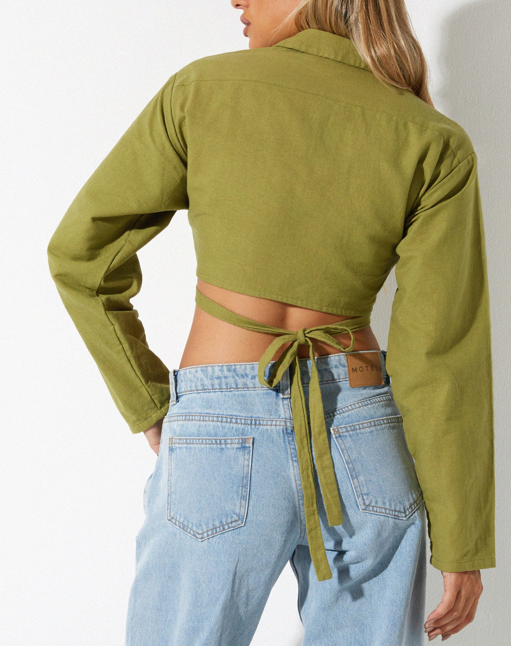 Top Elyse in lino verde ramia