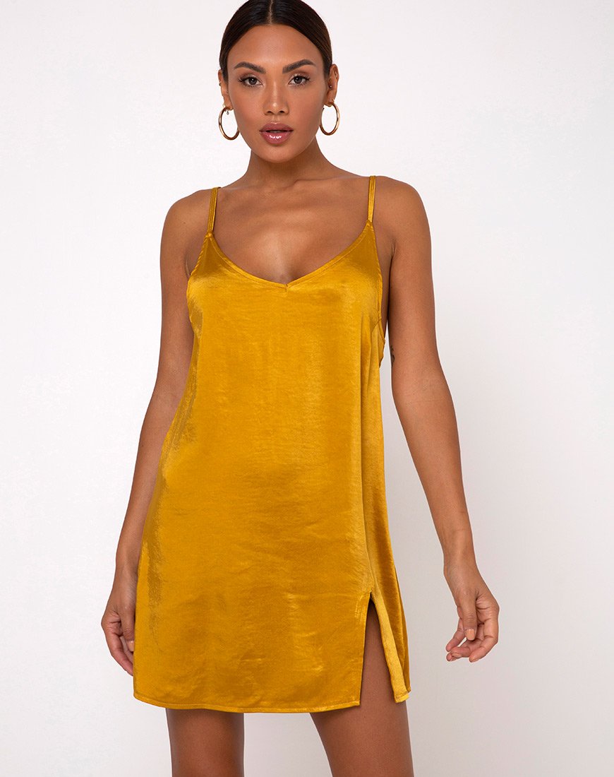 Emilia Slip Dress in raso color curcuma