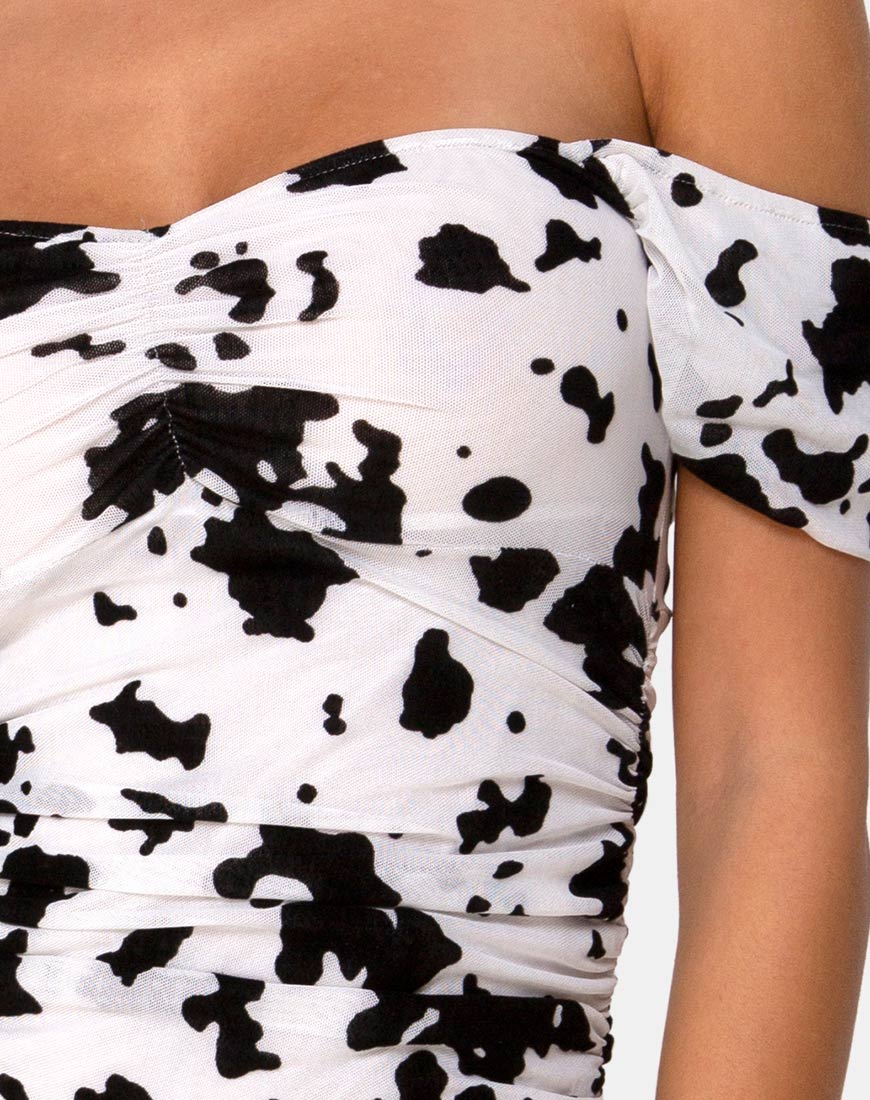 Immagine di Ennete Off The Shoulder Dress in Flock Dalmatian Nero e Bianco