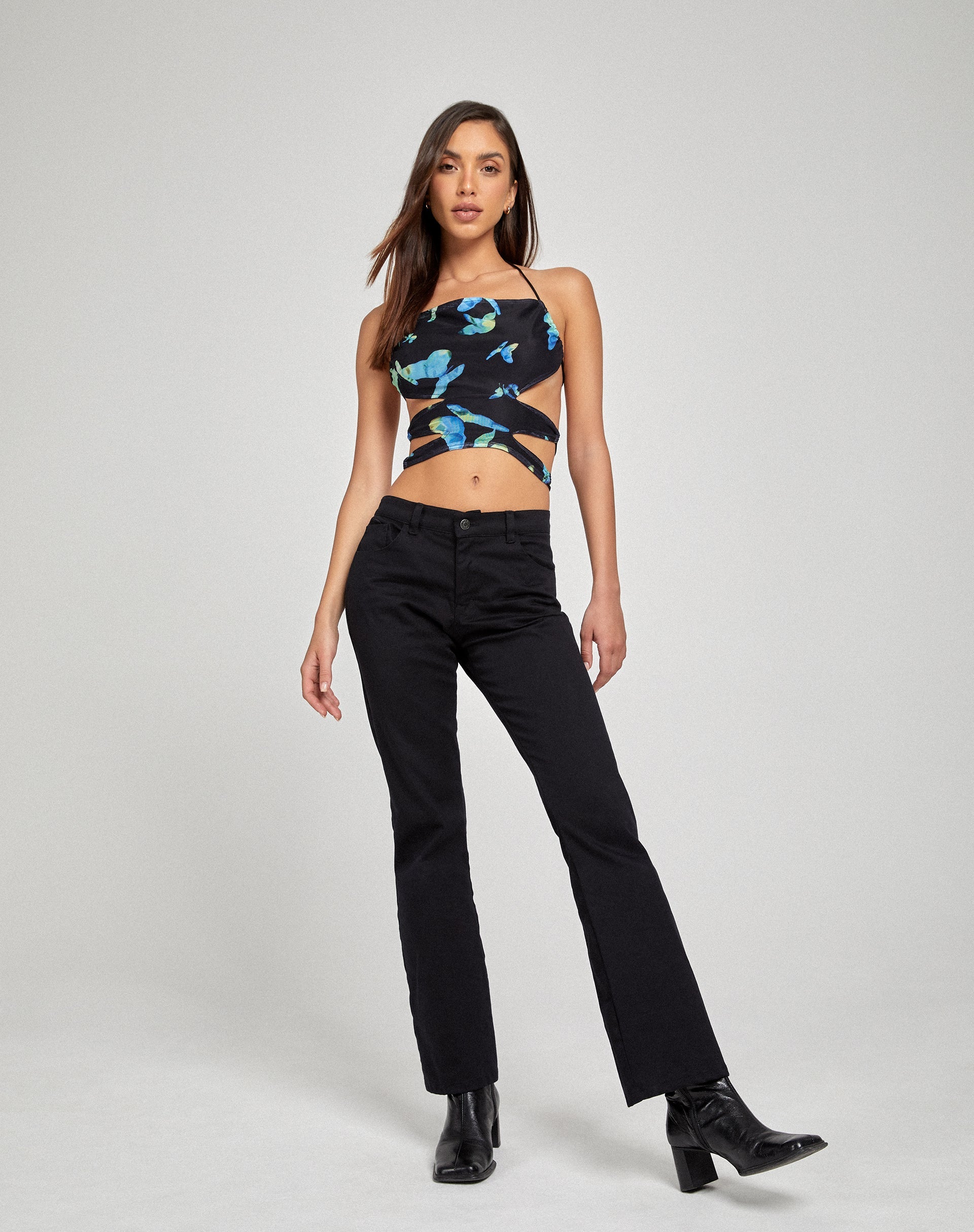 immagine di Ersa Cutout Top in Butterfly Watercolour Black