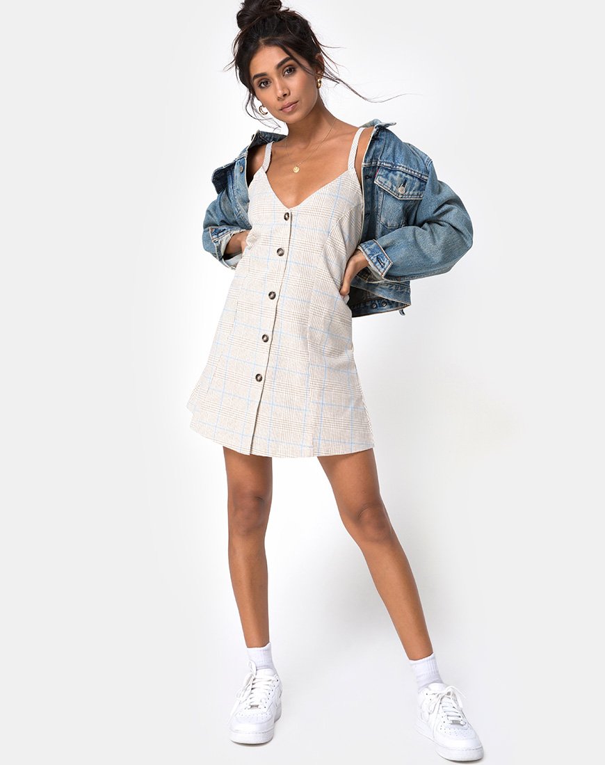 Immagine di Esana Slip Dress in Plaid Tonale Almond