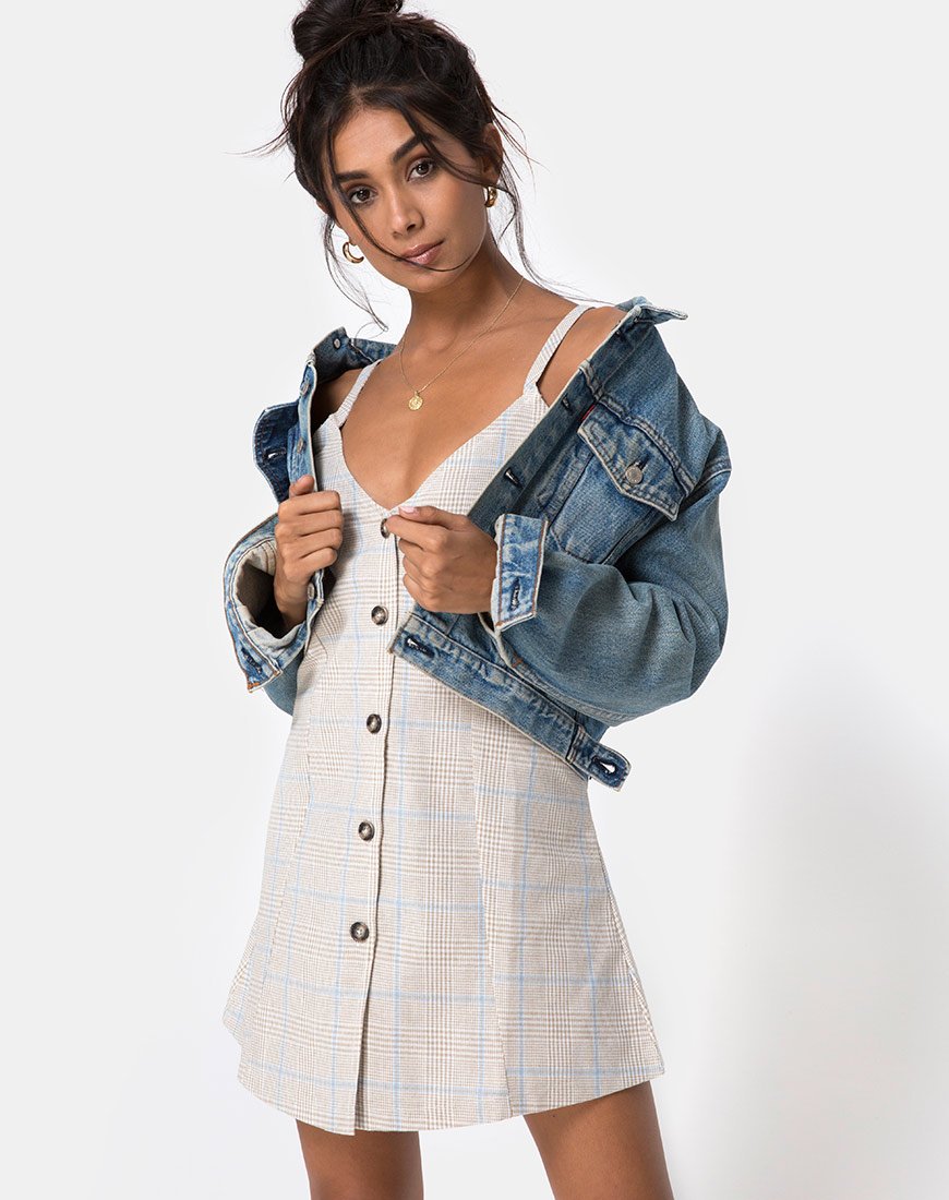 Immagine di Esana Slip Dress in Plaid Tonale Almond