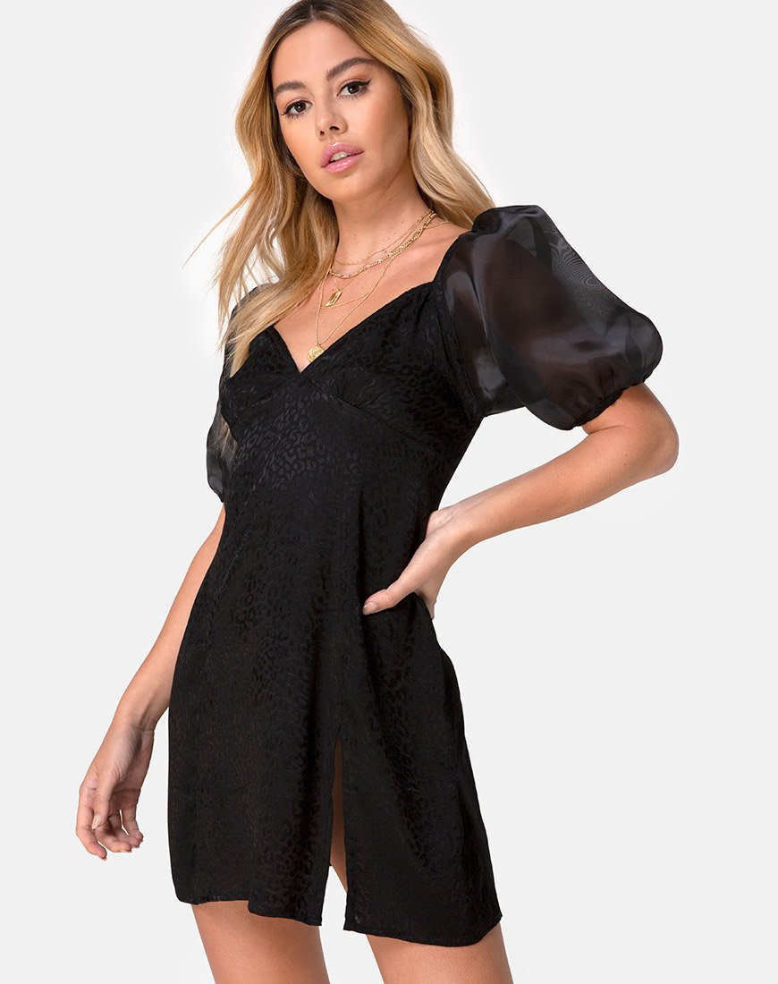 Immagine del vestito Espera in raso nero ghepardo
