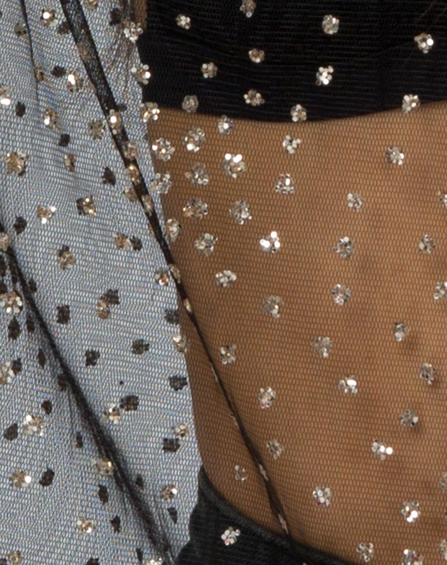 Immagine di Ether Top a maniche lunghe in glitter oro su rete nero