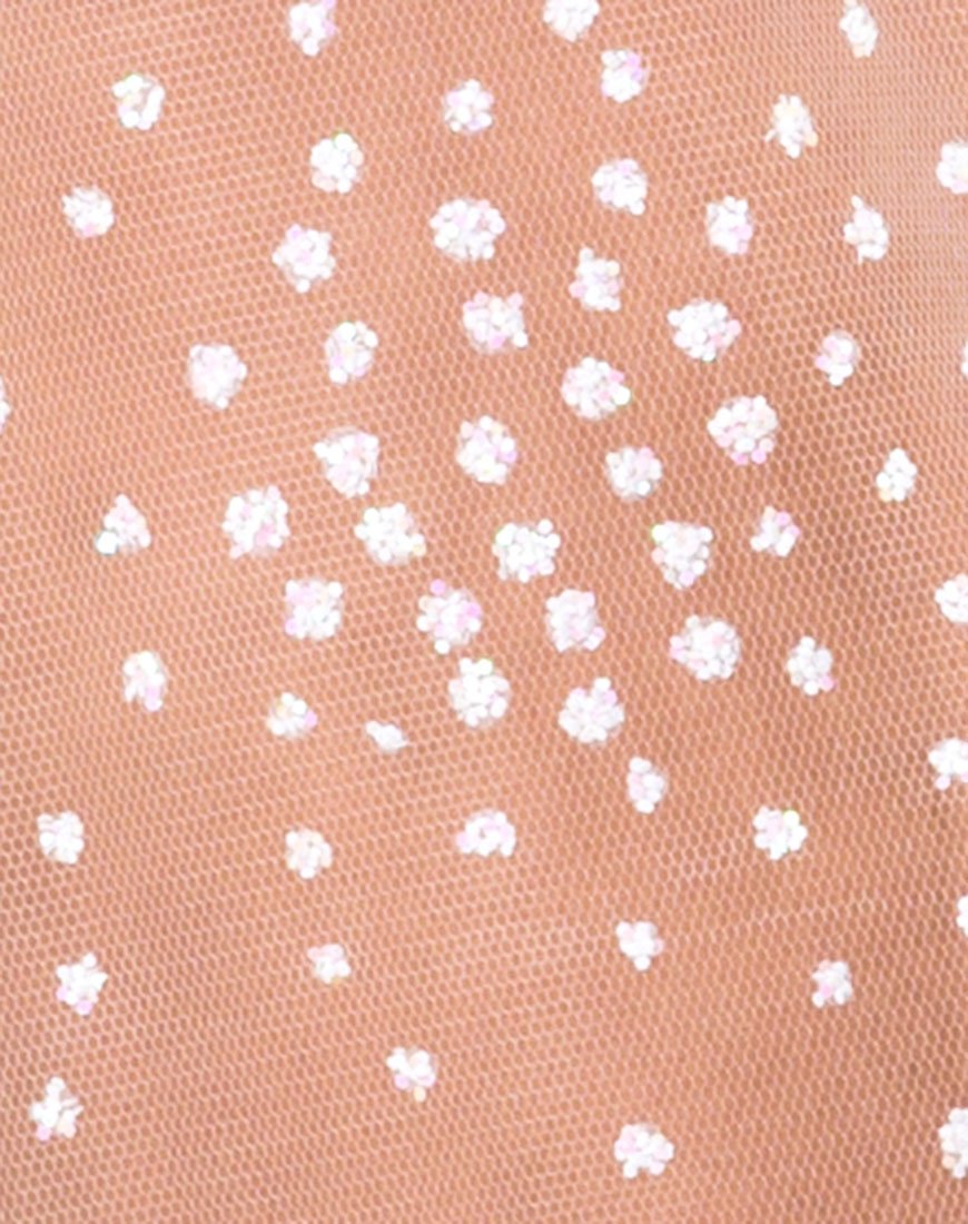 Immagine di Ether Top a manica lunga in glitter bianco su rete Bianco