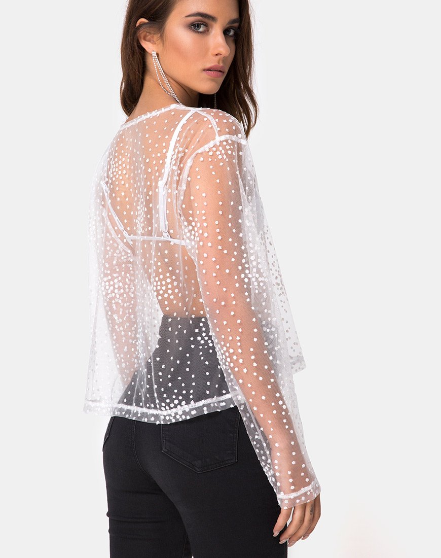 Immagine di Ether Top a manica lunga in glitter bianco su rete Bianco