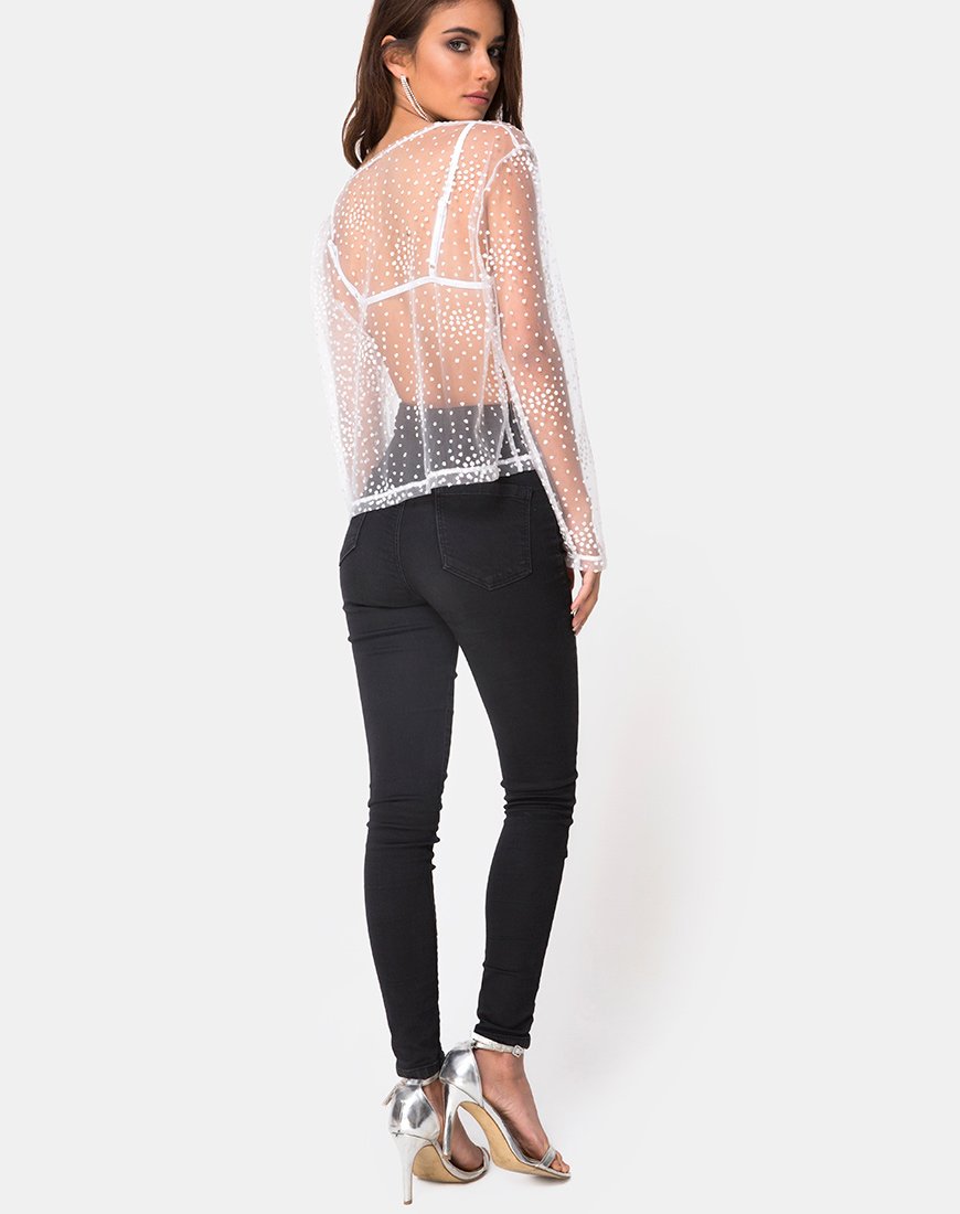 Immagine di Ether Top a manica lunga in glitter bianco su rete Bianco