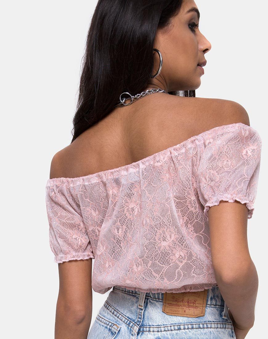 Eva Crop Top in pizzo rosa