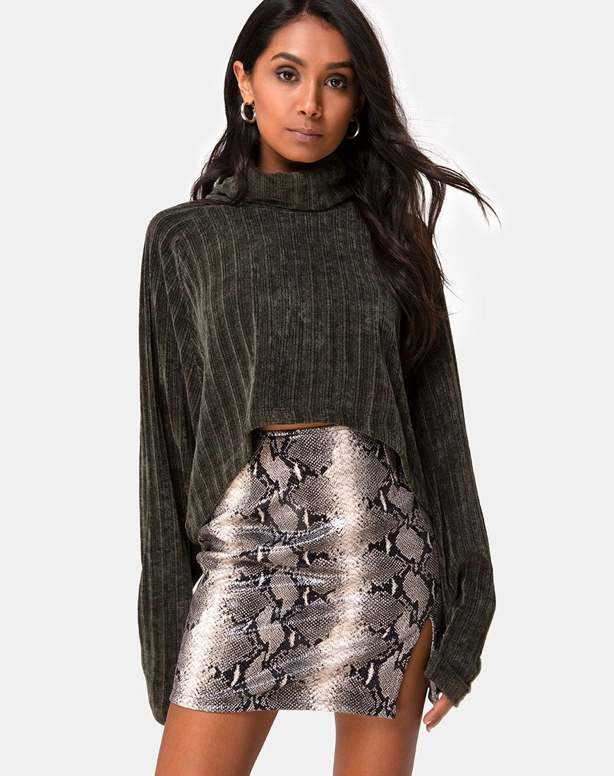 Maglione cropped Evie in ciniglia color kaki
