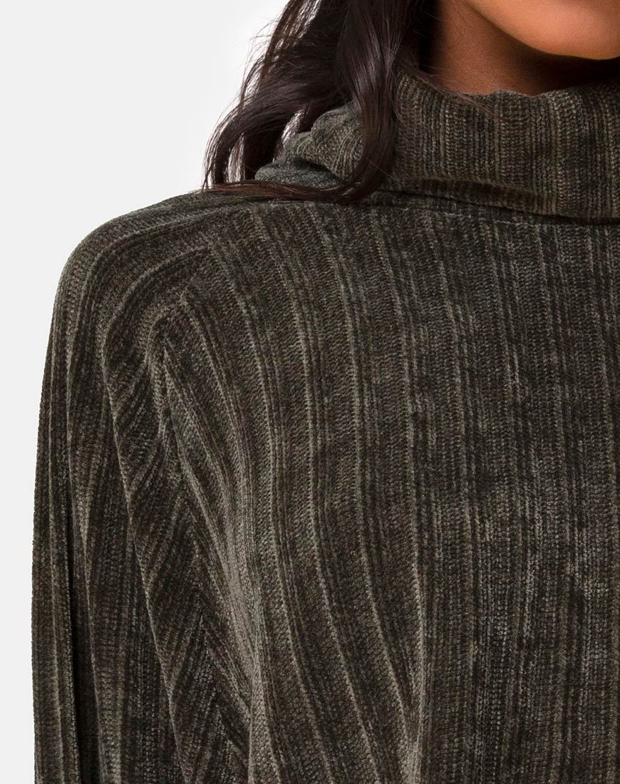 Immagine di Evie, maglione cropped in ciniglia color cachi