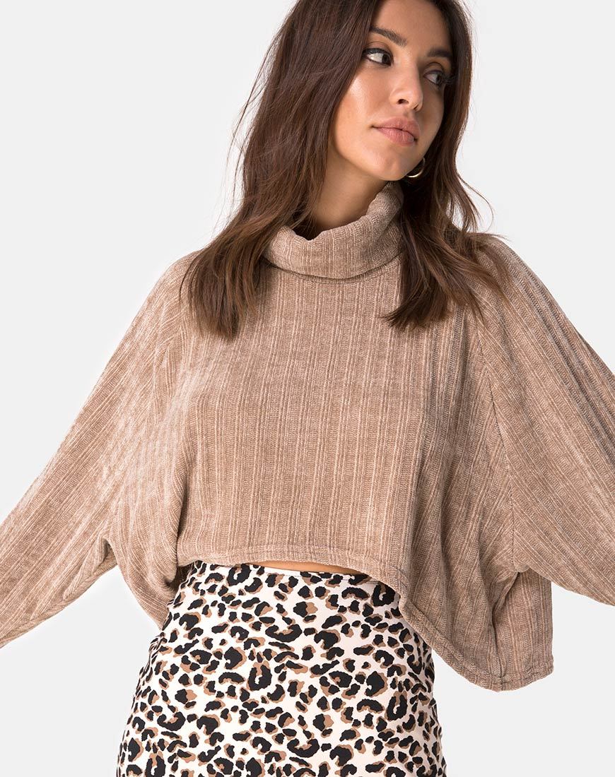 Immagine della felpa Evie Cropped in ciniglia Tan