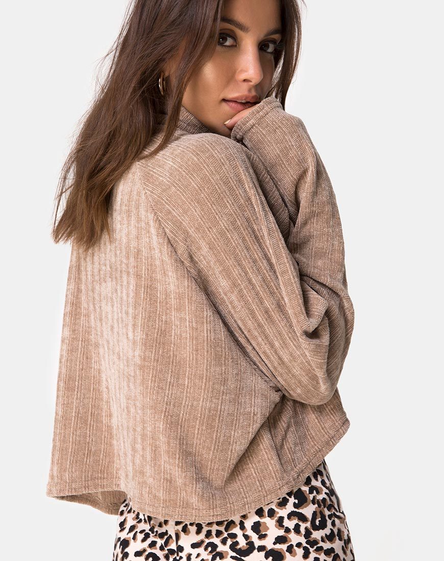 Immagine della felpa Evie Cropped in ciniglia Tan