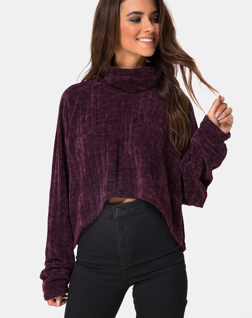 Immagine della felpa Evie Cropped in ciniglia Plum