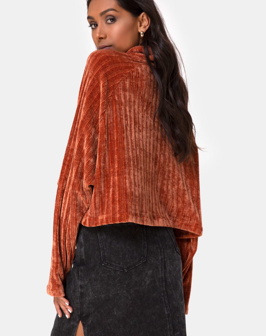 Maglione cropped Evie in ciniglia color ruggine