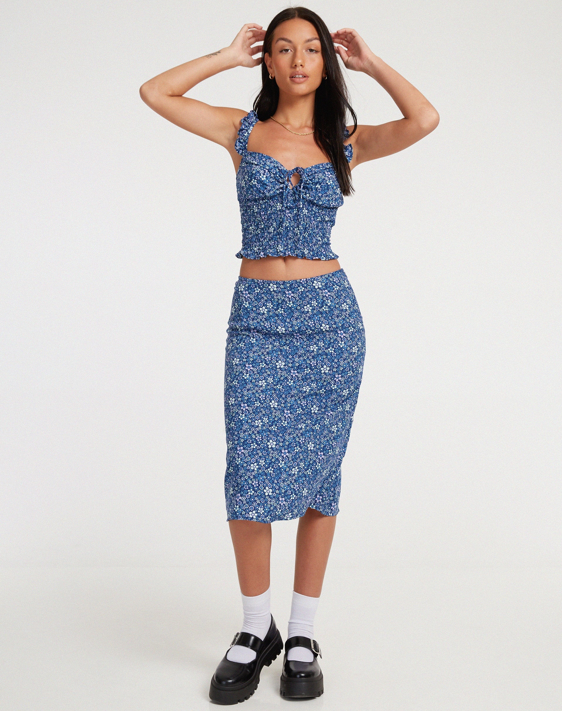 immagine di Harriet Midi Skirt in blu floreale retrò
