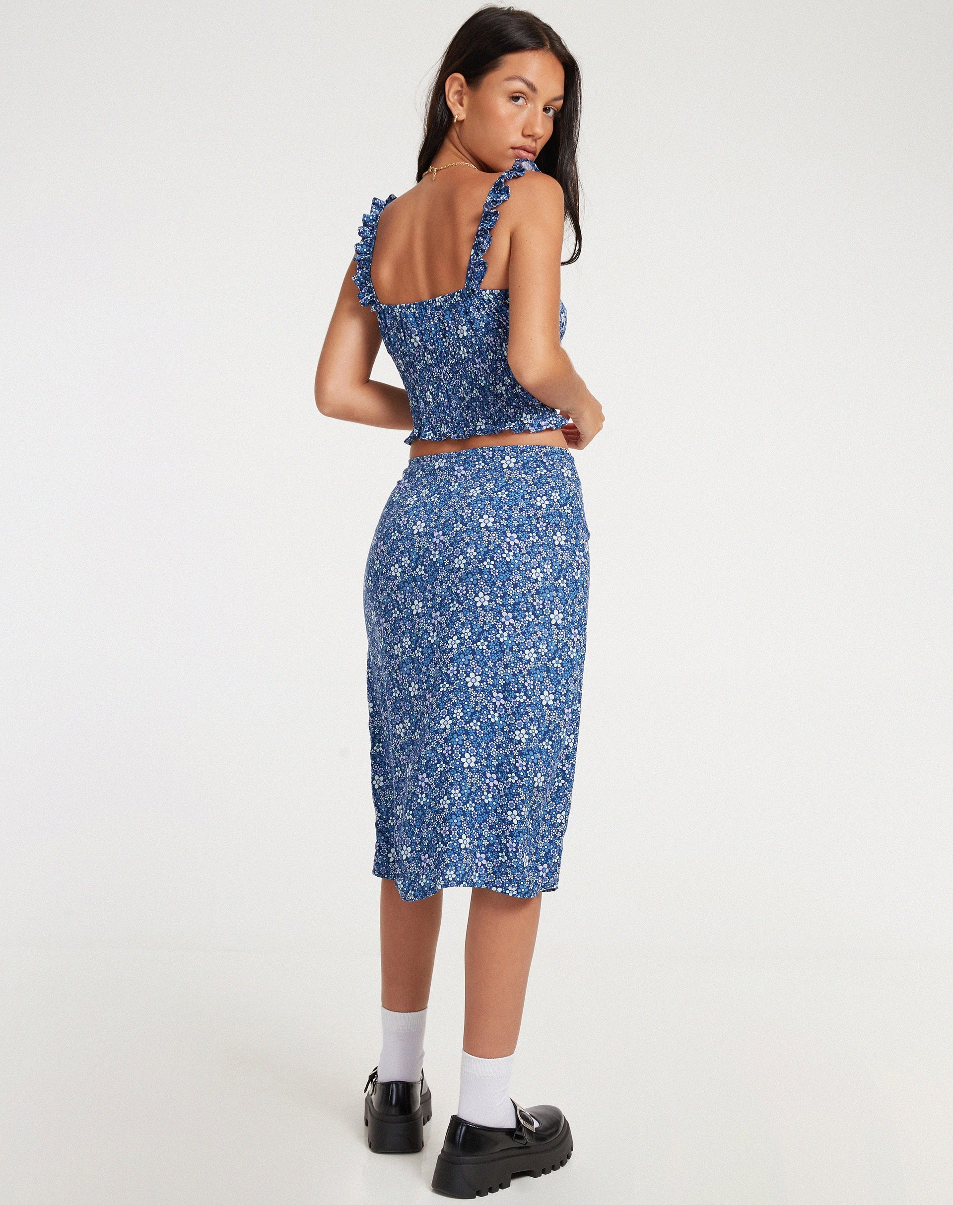 immagine di Harriet Midi Skirt in blu floreale retrò