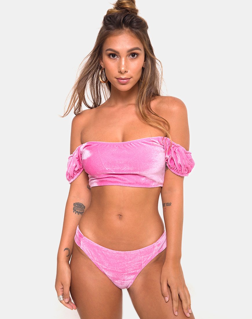 Top bikini Fabienne in velluto rosa confetto