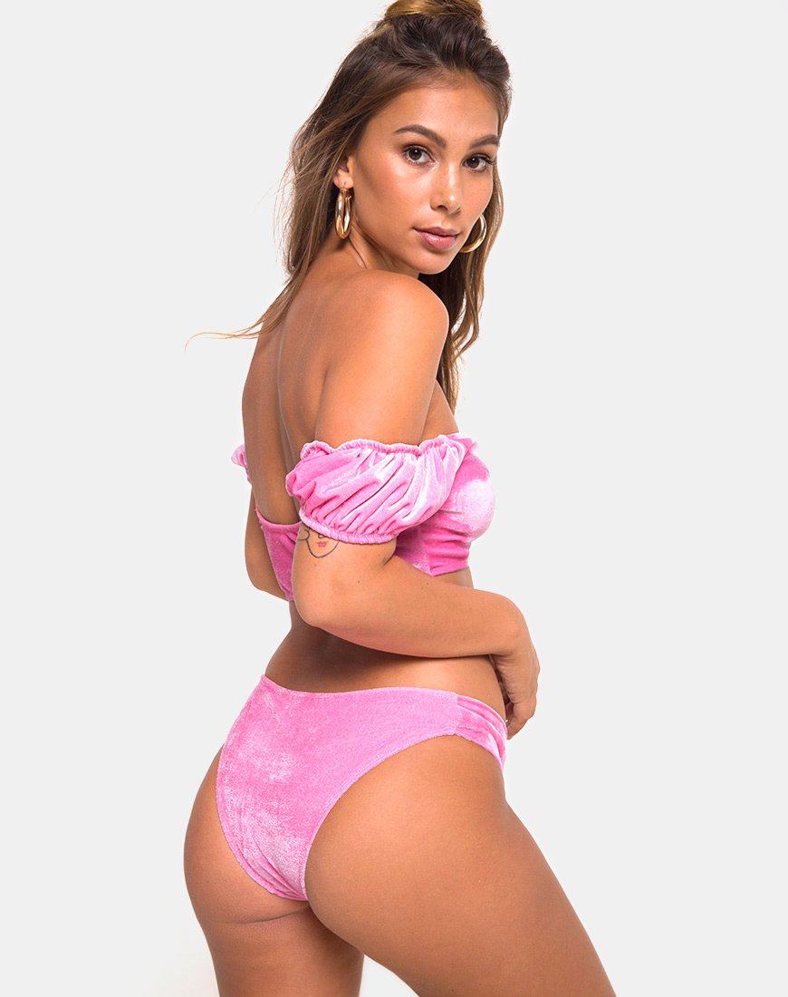 Top bikini Fabienne in velluto rosa confetto
