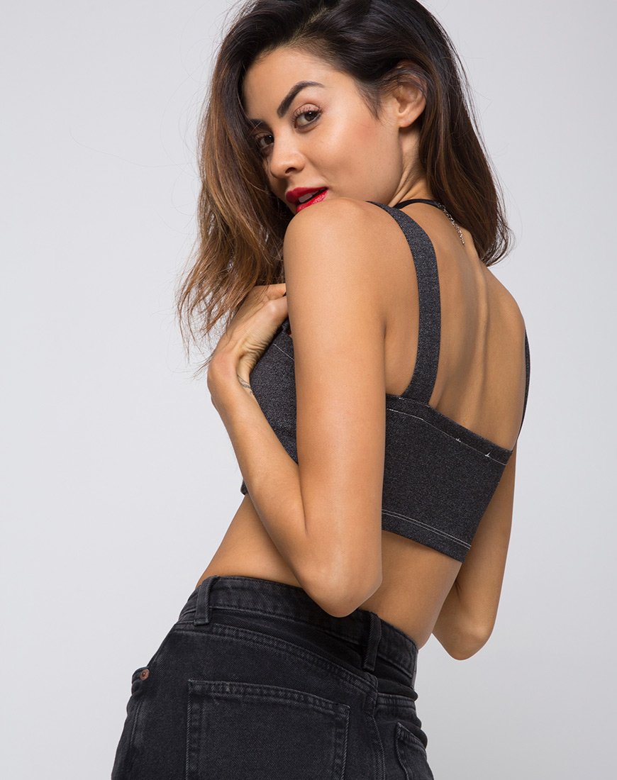 Immagine di Fallon Crop Top in Denim Nero
