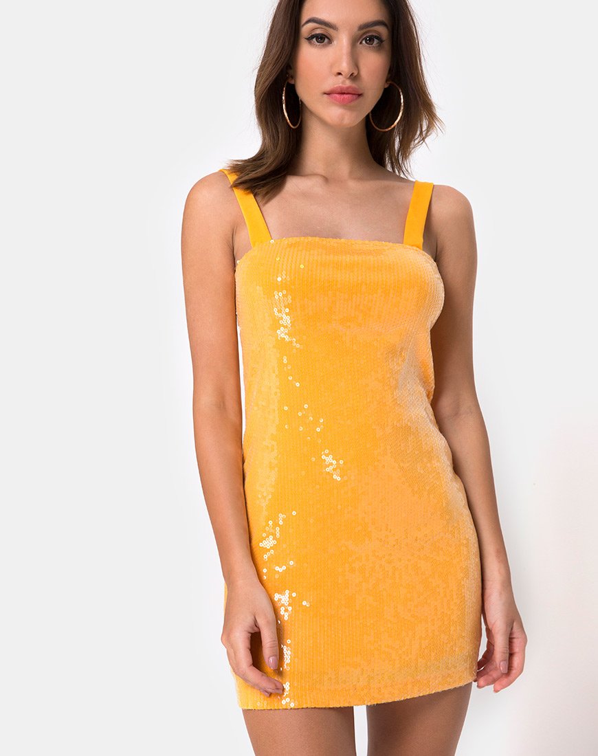 Immagine di Farlie Bodycon Dress in mandarino con paillettes trasparenti
