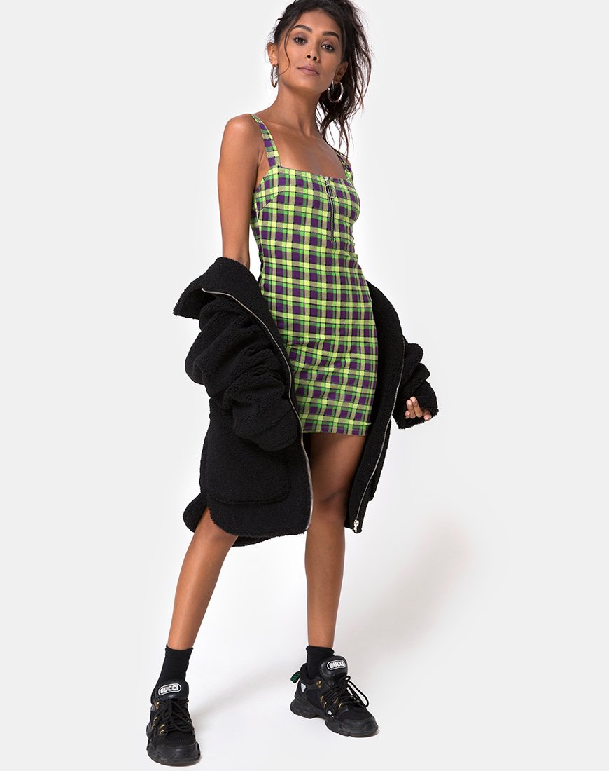 Immagine di Farzi Bodycon Dress in verde e viola Check