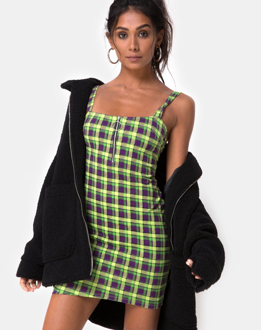 Immagine di Farzi Bodycon Dress in verde e viola Check