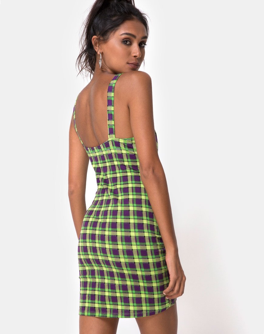 Immagine di Farzi Bodycon Dress in verde e viola Check