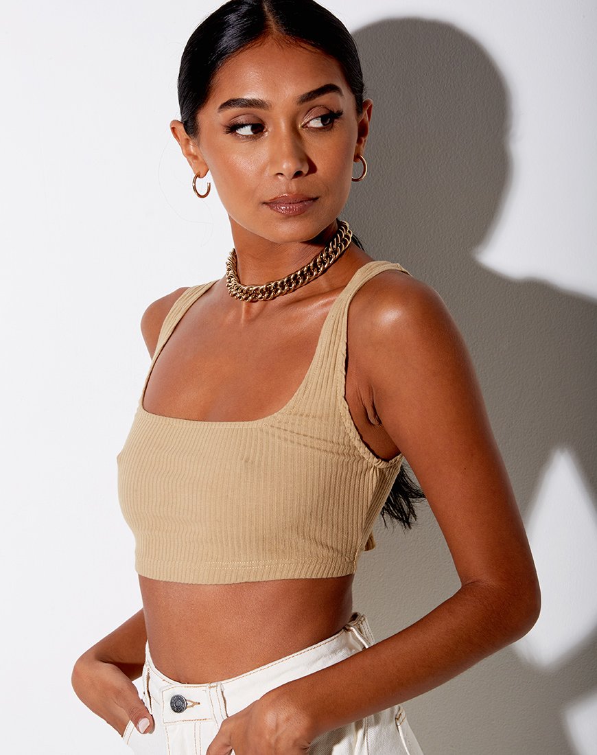 Crop Top Adela in cammello a coste