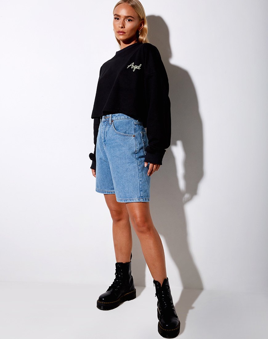 Immagine di Fawly Crop Top in nero Angel Embro in verde neon