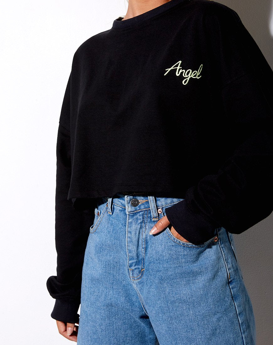 Immagine di Fawly Crop Top in nero Angel Embro in verde neon