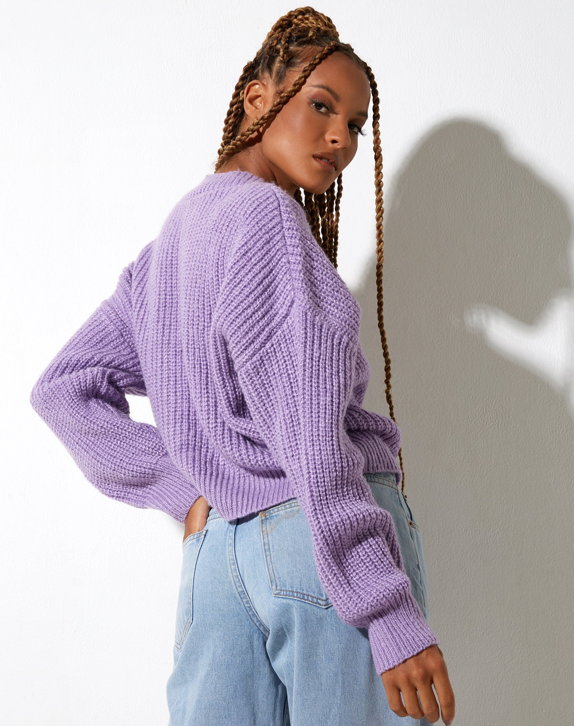 immagine del cardigan Faya in maglia viola