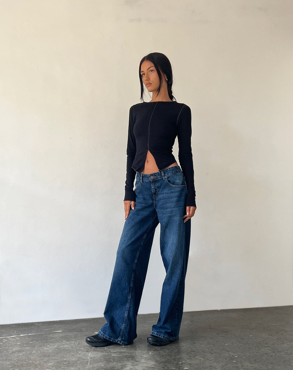Fenrin - Top in jersey a maniche lunghe con farfalla, nero