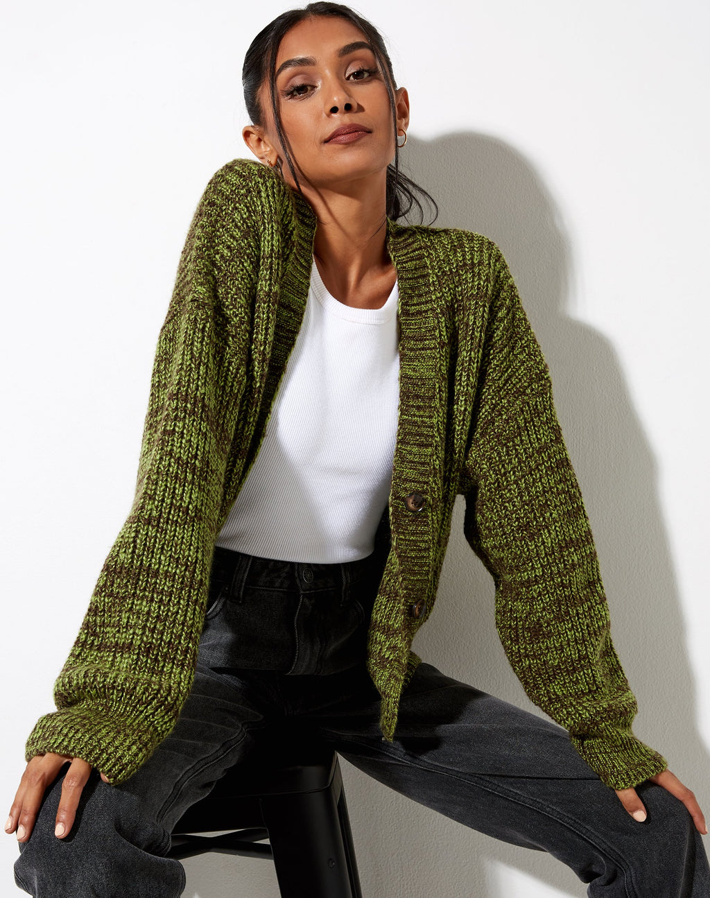 Cardigan Fia in nero e verde