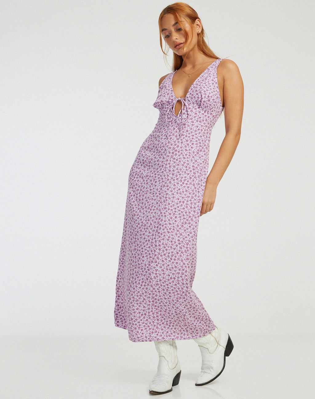 Abito midi Fiaso in Ditsy Rose Lilla