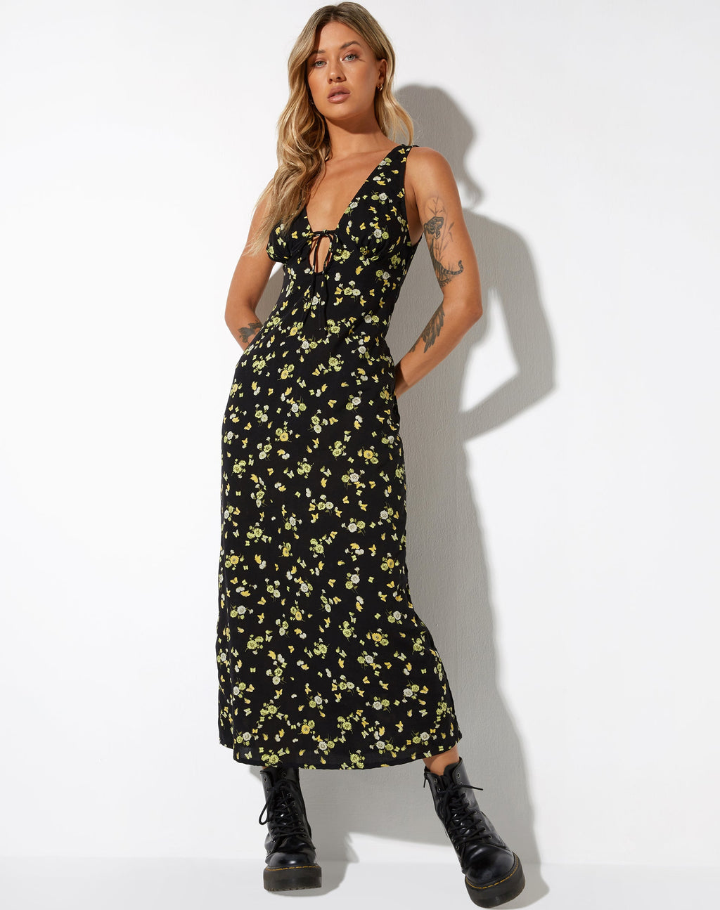 Abito midi Fiaso in nero limone e lime