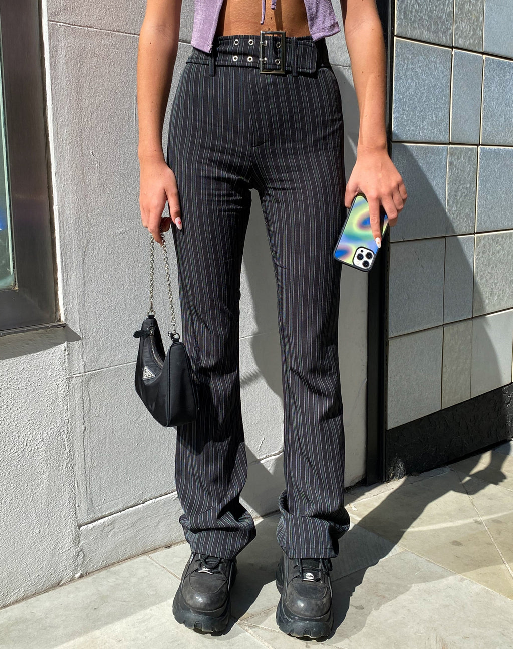 MOTEL X OLIVIA NEILL Pantalone Zocha a righe irregolari nero