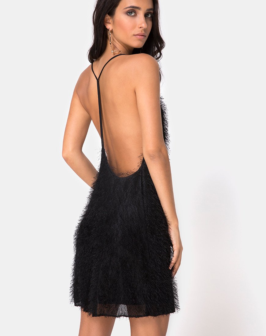 Finn Slip Dress con frange nero