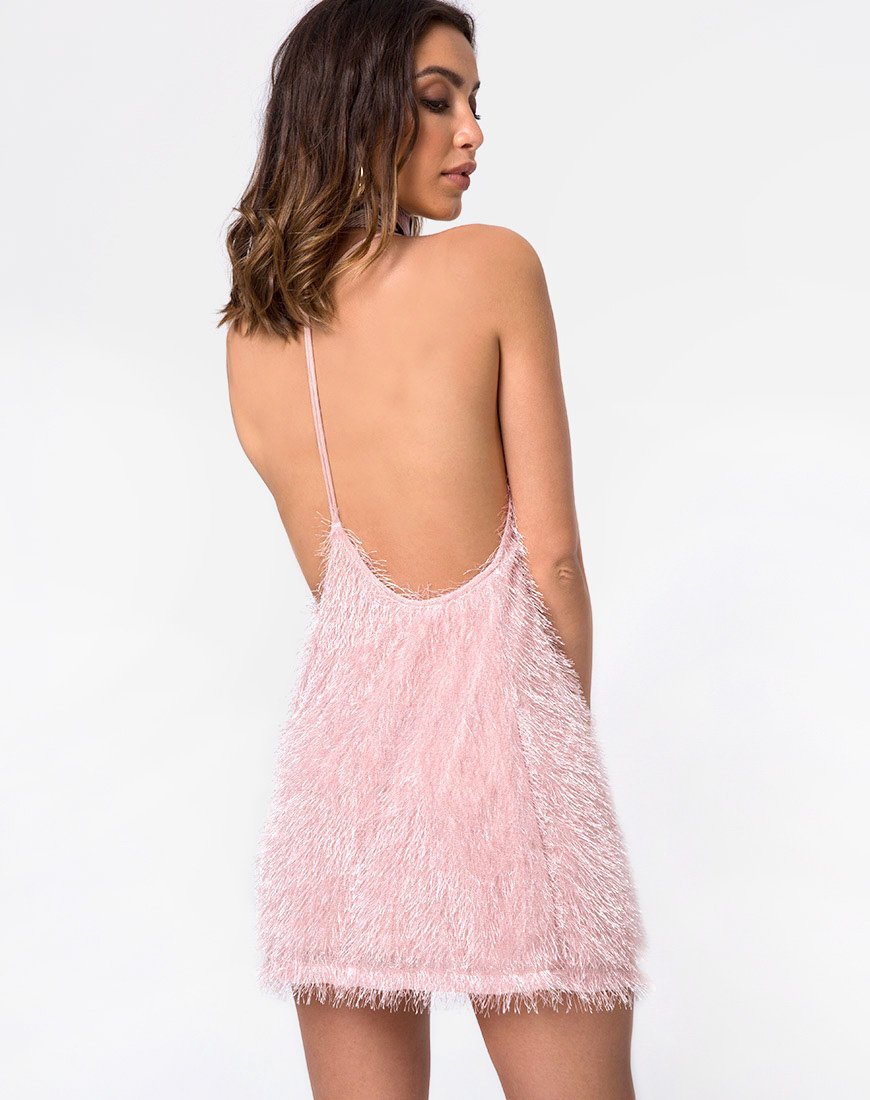 Immagine di Finn Dress in peluche con frange Rosa Zucchero