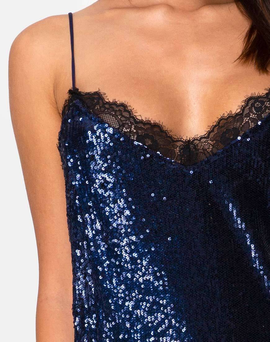 Immagine di Fitilia Maxi Dress in Midnight Mini Sequin con Pizzo Nero
