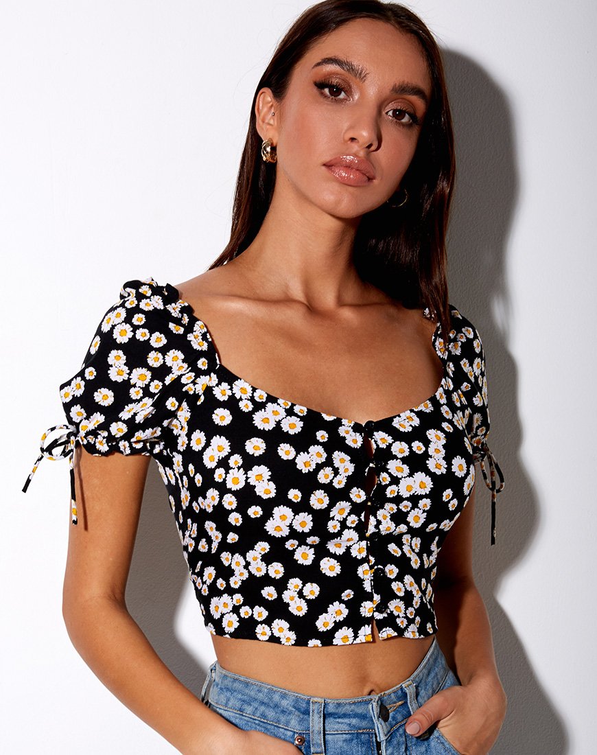 Top Flaba in Mini Daisy Nero