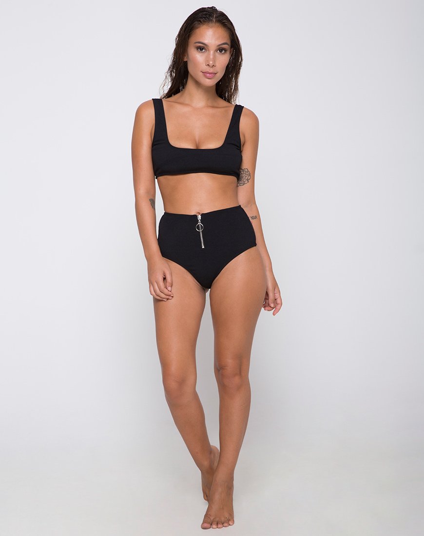 Fleata Bikini Bottom Mini Rib Textured Onyx