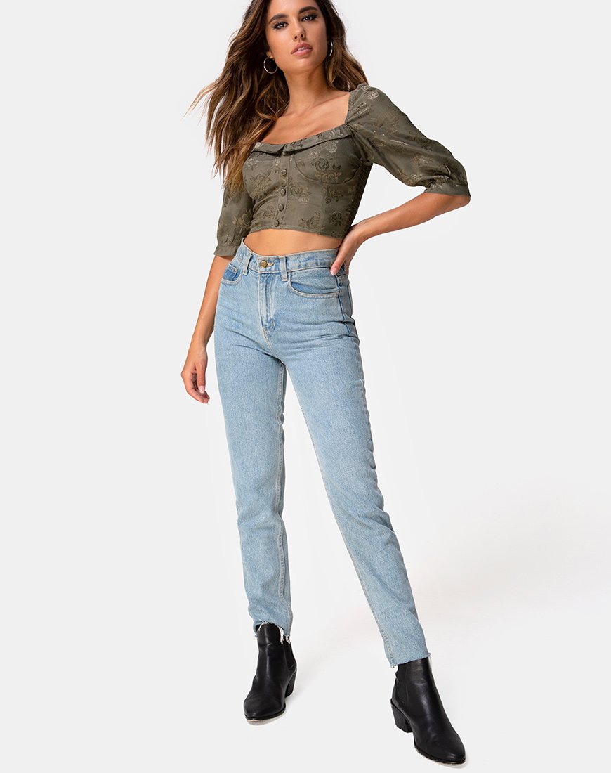 Immagine di Flory Crop Top in raso rosa argento grigio