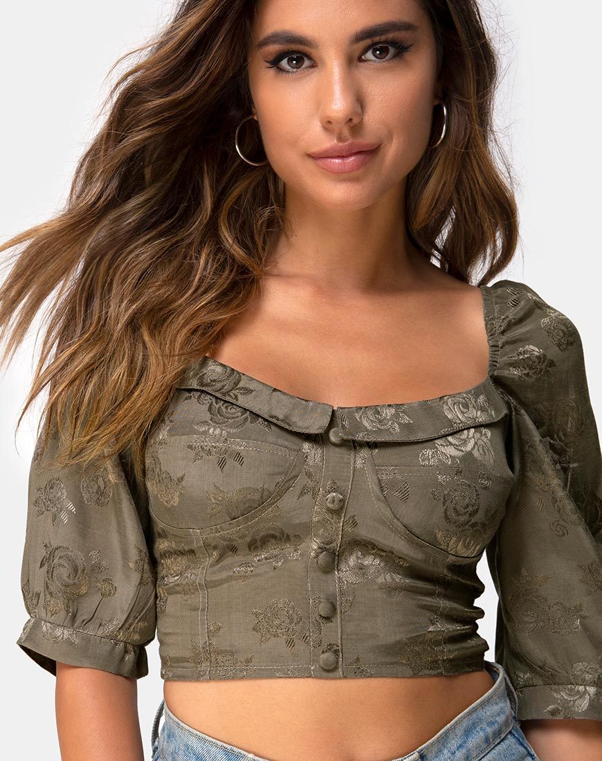 Immagine di Flory Crop Top in raso rosa argento grigio