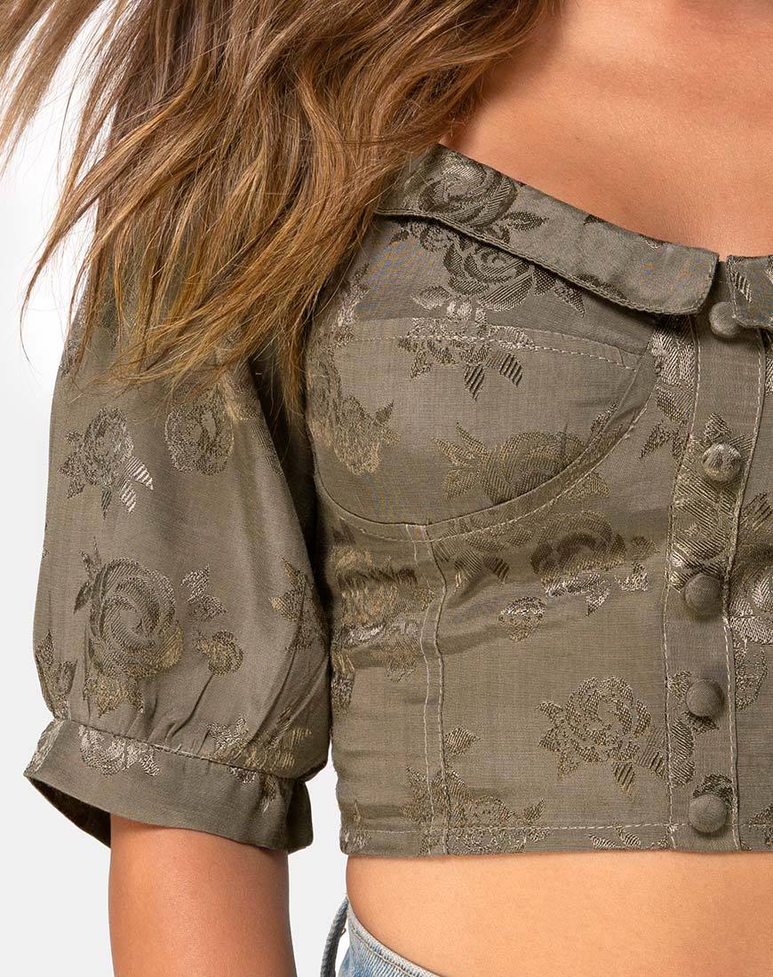 Immagine di Flory Crop Top in raso rosa argento grigio