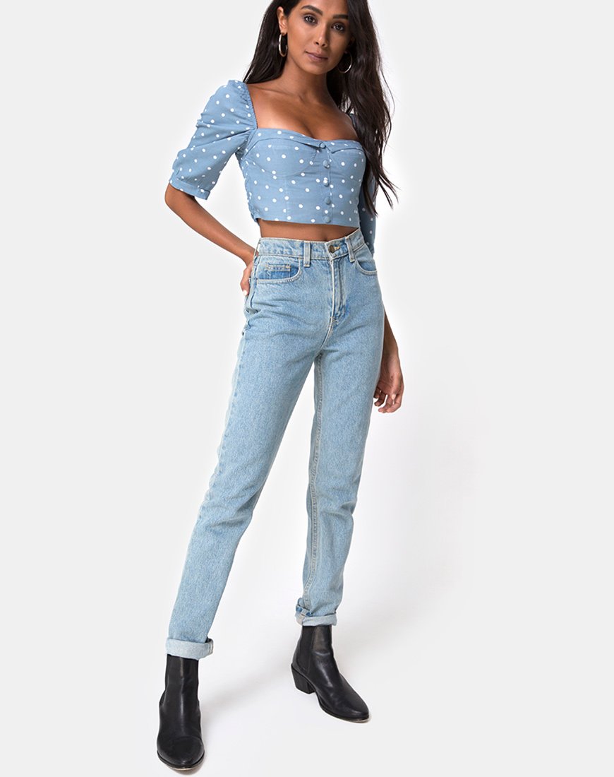 Immagine di Flory Crop Top in Skater Polka Blu
