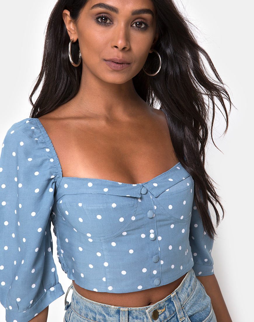 Immagine di Flory Crop Top in Skater Polka Blu