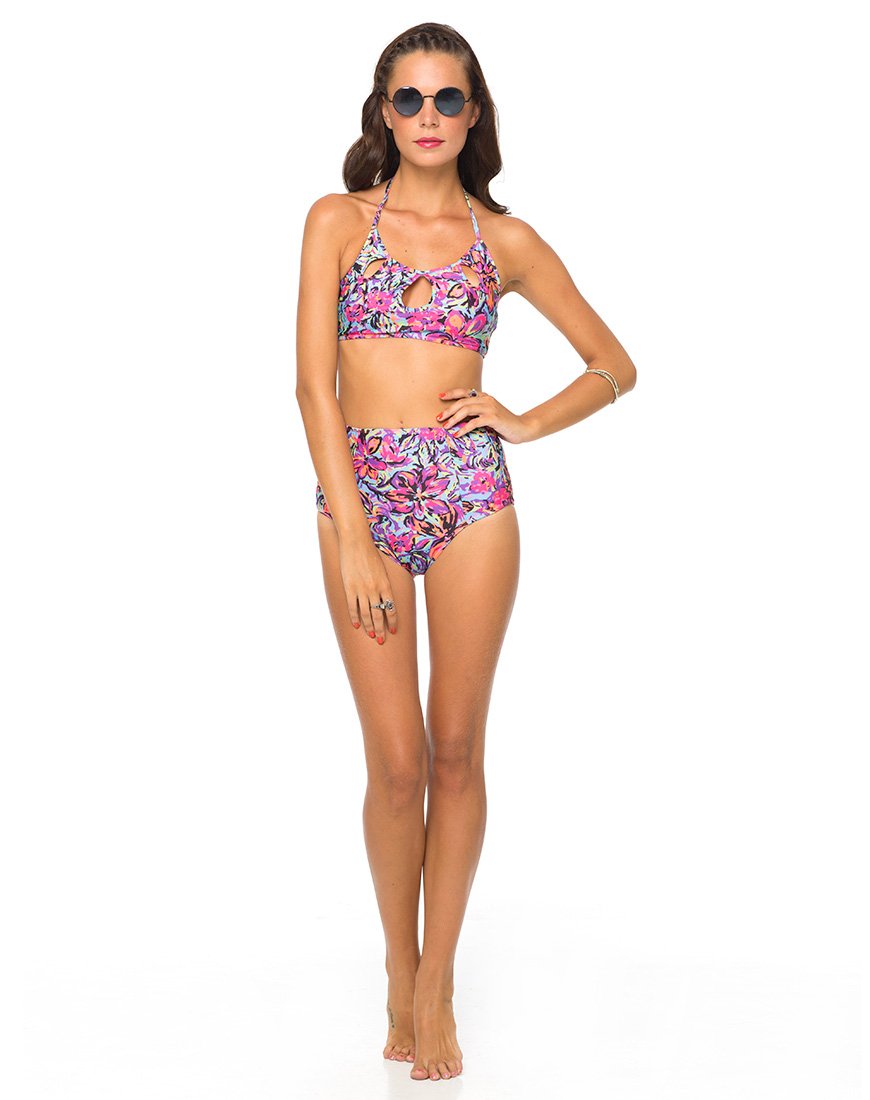 Motel Flux - Fondo bikini lungo in fiore fluo