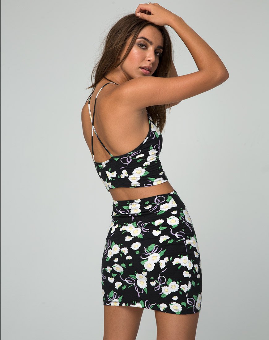 Immagine di Kimmy Gonna Bodycon in Daisy Ribbon Nero