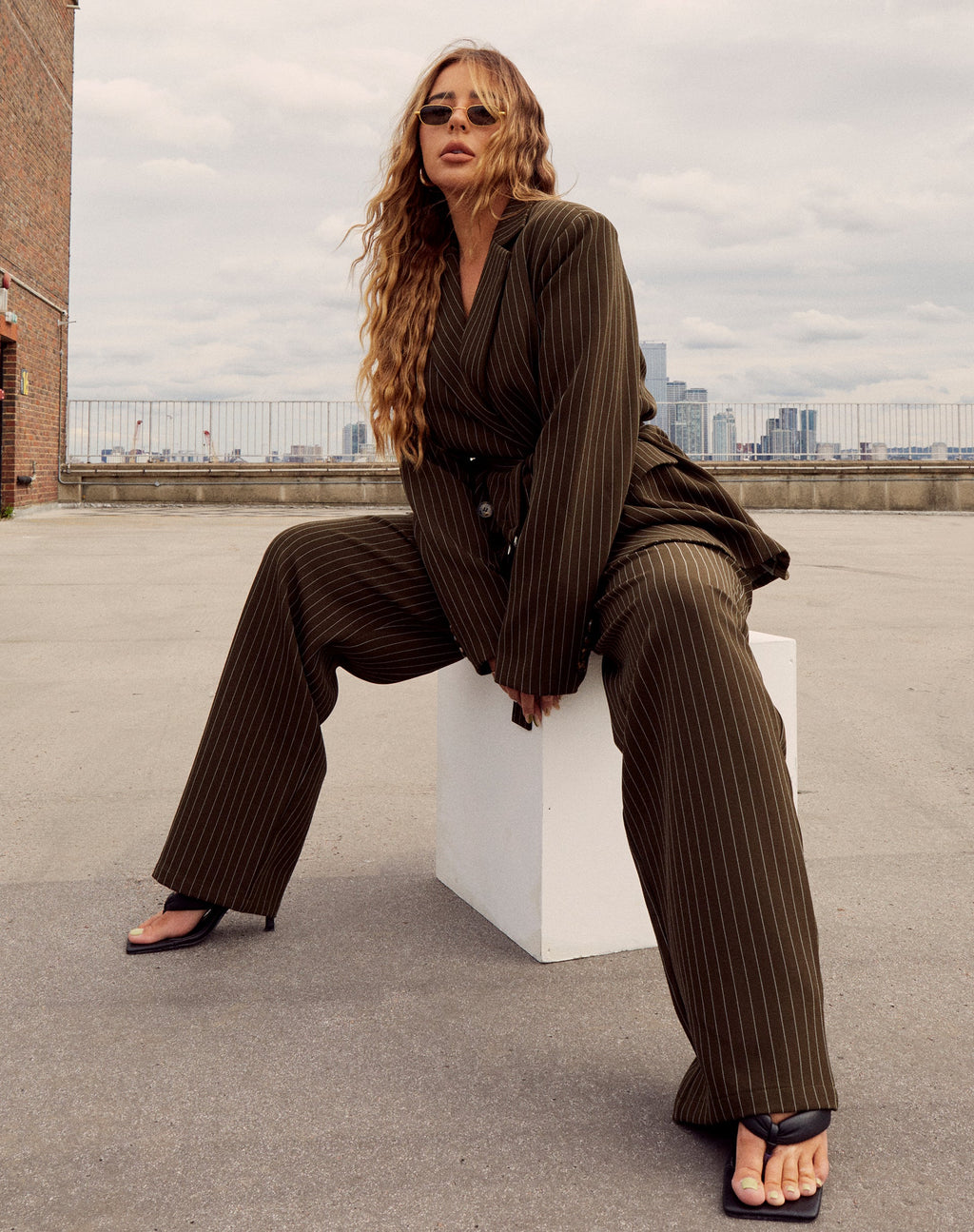 Pantaloni Sakila in gessato Khaki